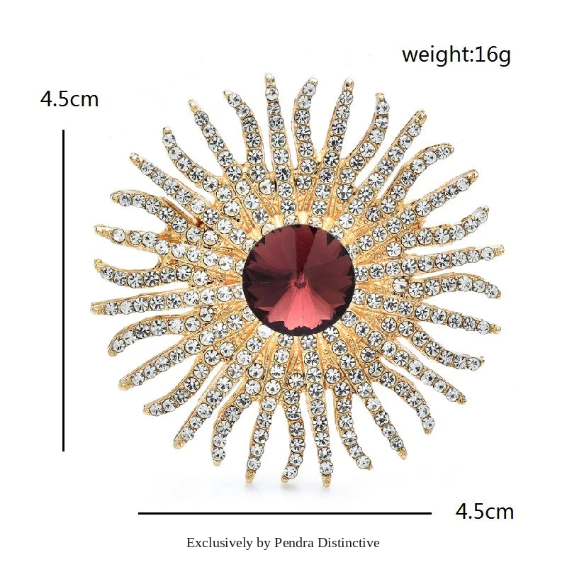 PENDRA Solara Shining Crystal Sun Brooch