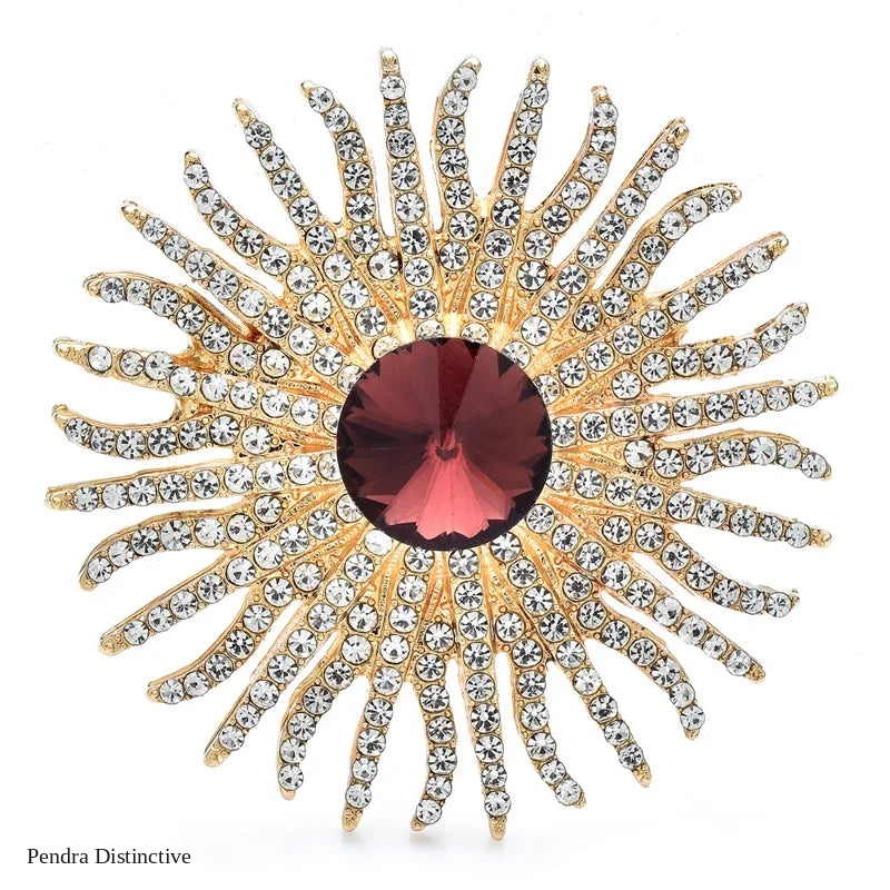 PENDRA Solara Shining Crystal Sun Brooch