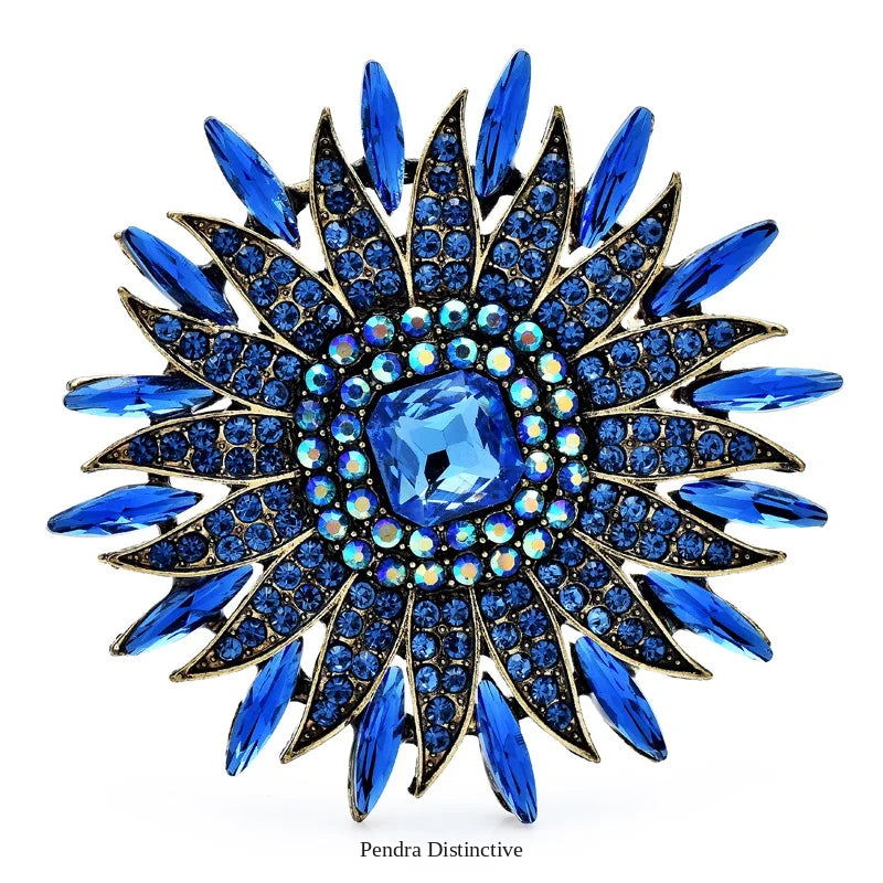 PENDRA Solara Sparkling Rhinestone Sun Brooch
