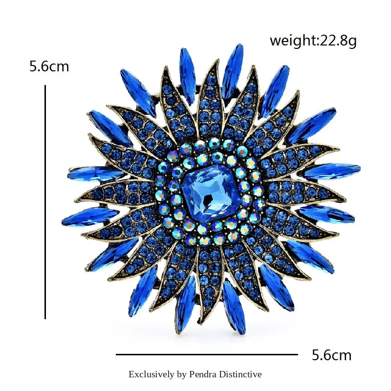 PENDRA Solara Sparkling Rhinestone Sun Brooch