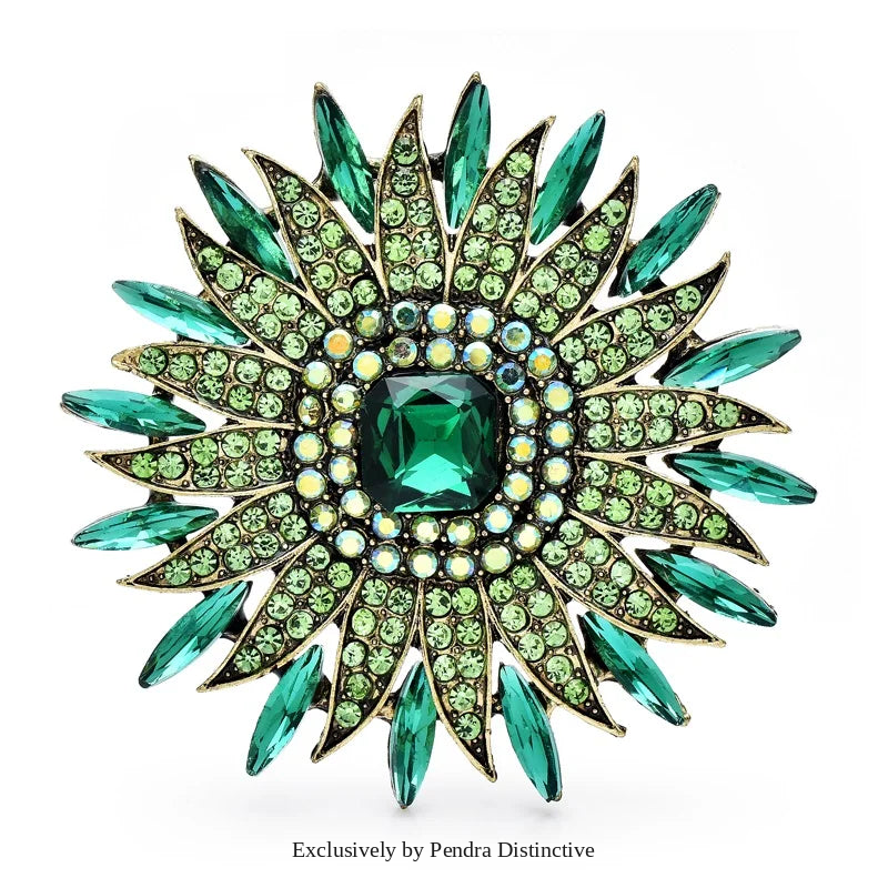 PENDRA Solara Sparkling Rhinestone Sun Brooch