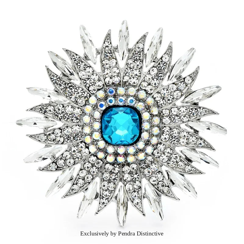 PENDRA Solara Sparkling Rhinestone Sun Brooch