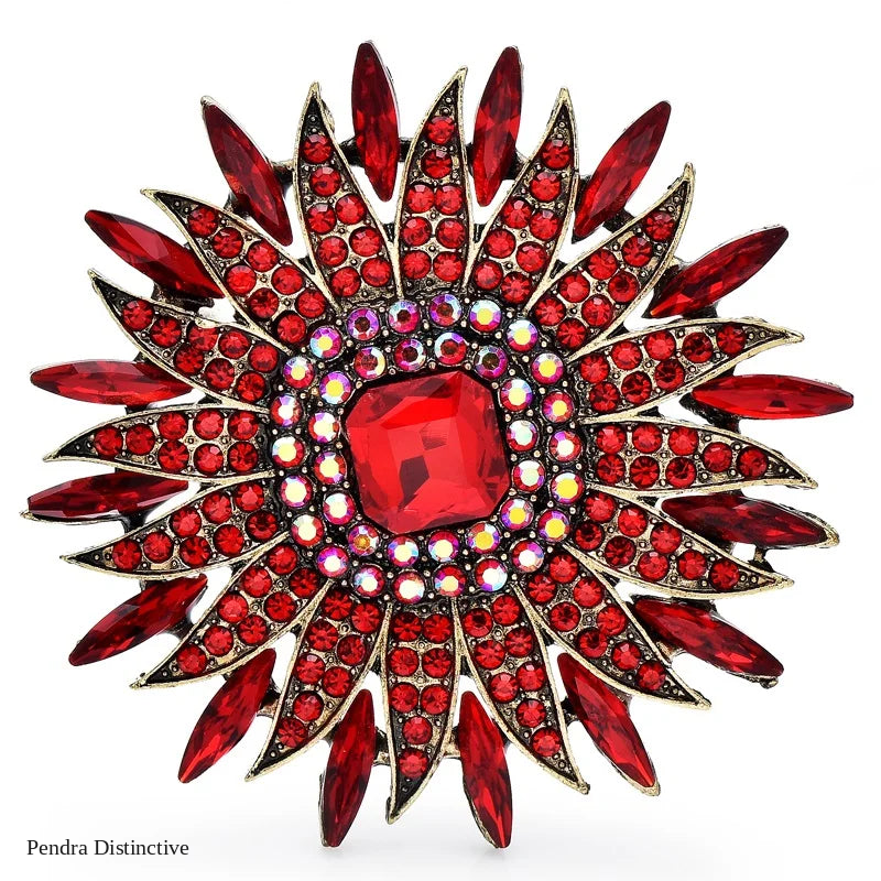 PENDRA Solara Sparkling Rhinestone Sun Brooch
