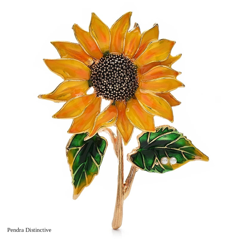 PENDRA Solara Yellow Enamel Sunflower Brooch