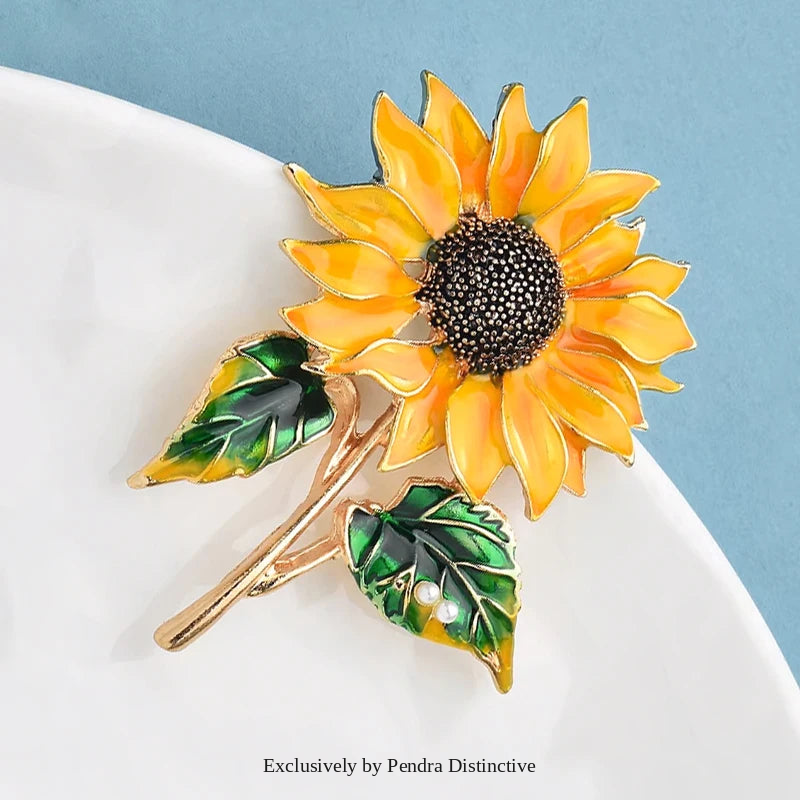 PENDRA Solara Yellow Enamel Sunflower Brooch
