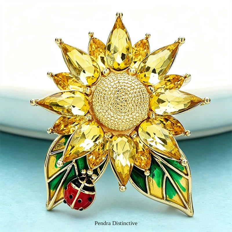 PENDRA Solaria Crystal Sunflower Brooch