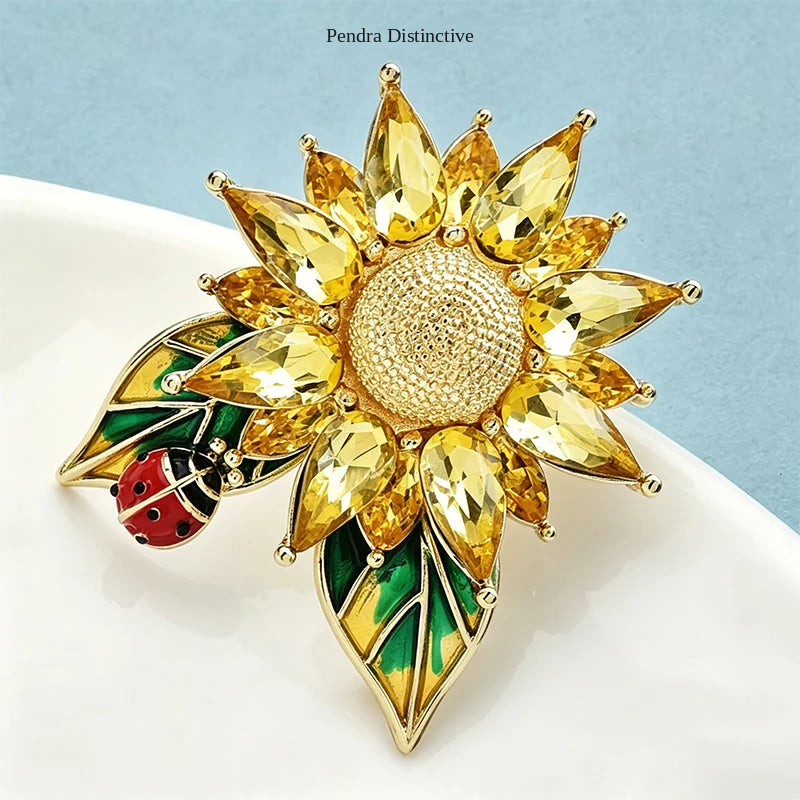 PENDRA Solaria Crystal Sunflower Brooch