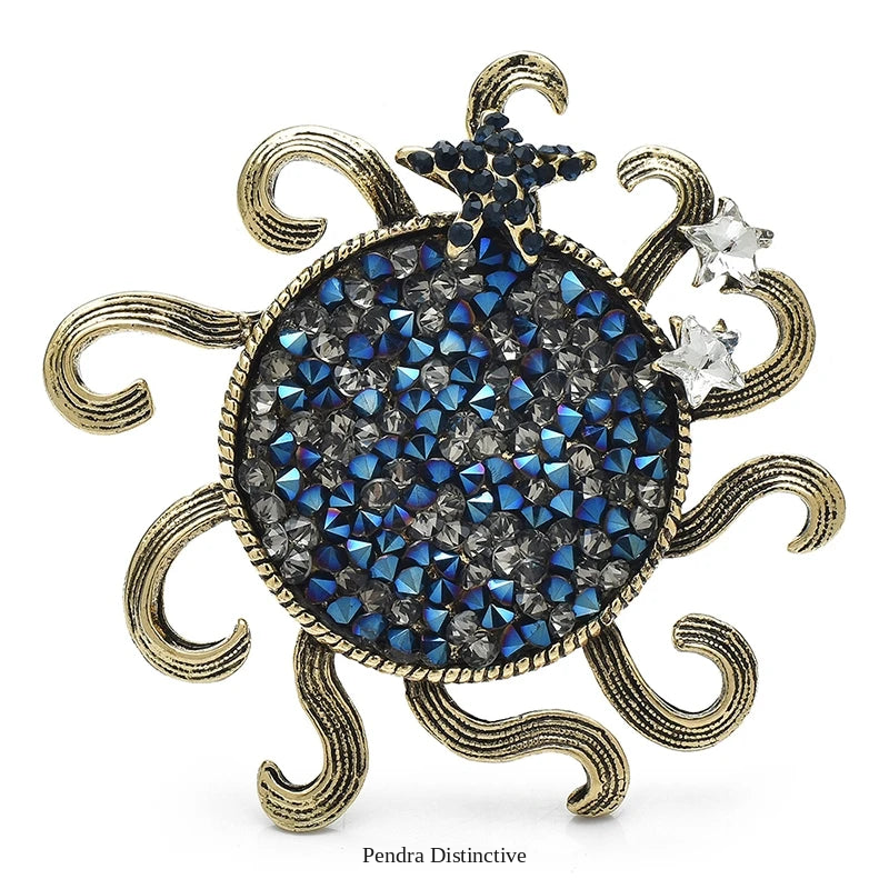 PENDRA Solstice Full-Crystal Sun Brooch