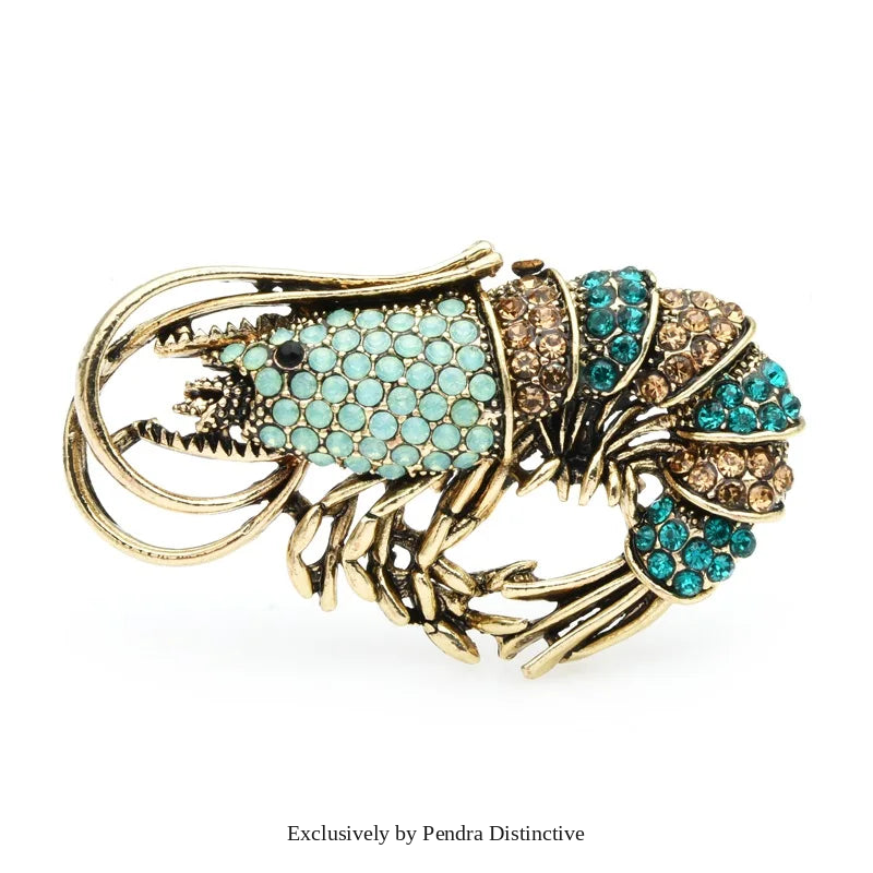PENDRA Spark Shrimp Rhinestone Animal Brooch