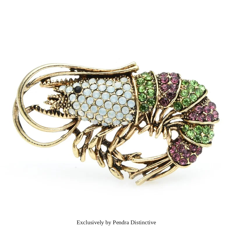 PENDRA Spark Shrimp Rhinestone Animal Brooch