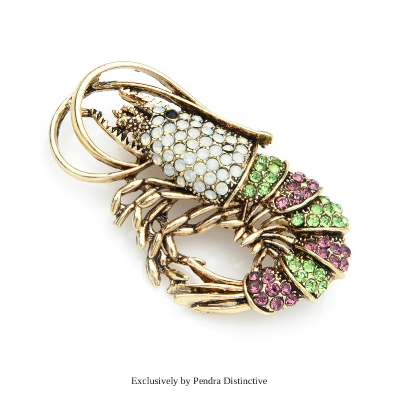 PENDRA Spark Shrimp Rhinestone Animal Brooch