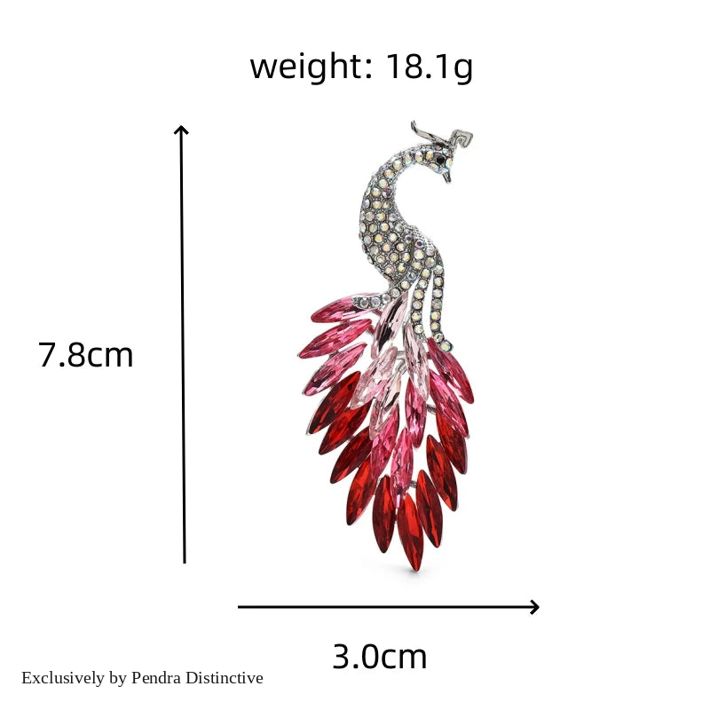 PENDRA Sparkling Crystal Peacock Brooch