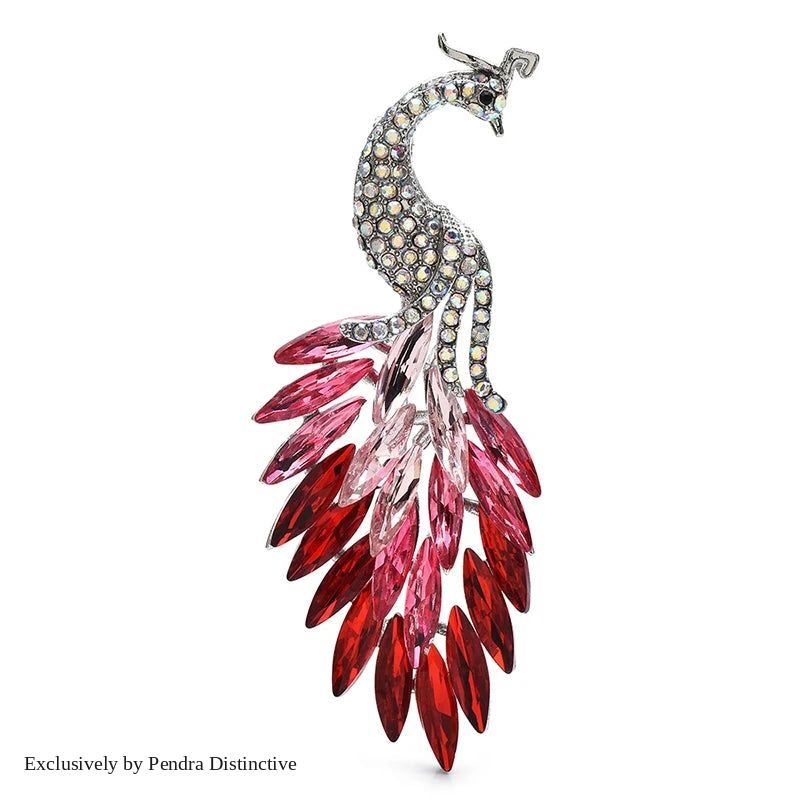 PENDRA Sparkling Crystal Peacock Brooch