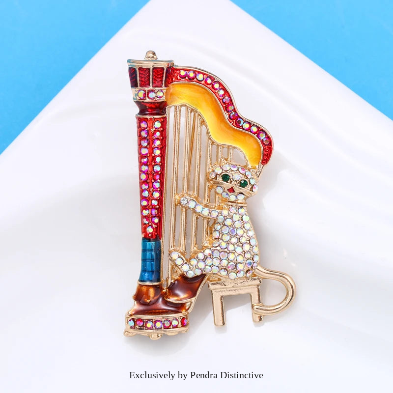 PENDRA Sparkling Music Cat Brooch