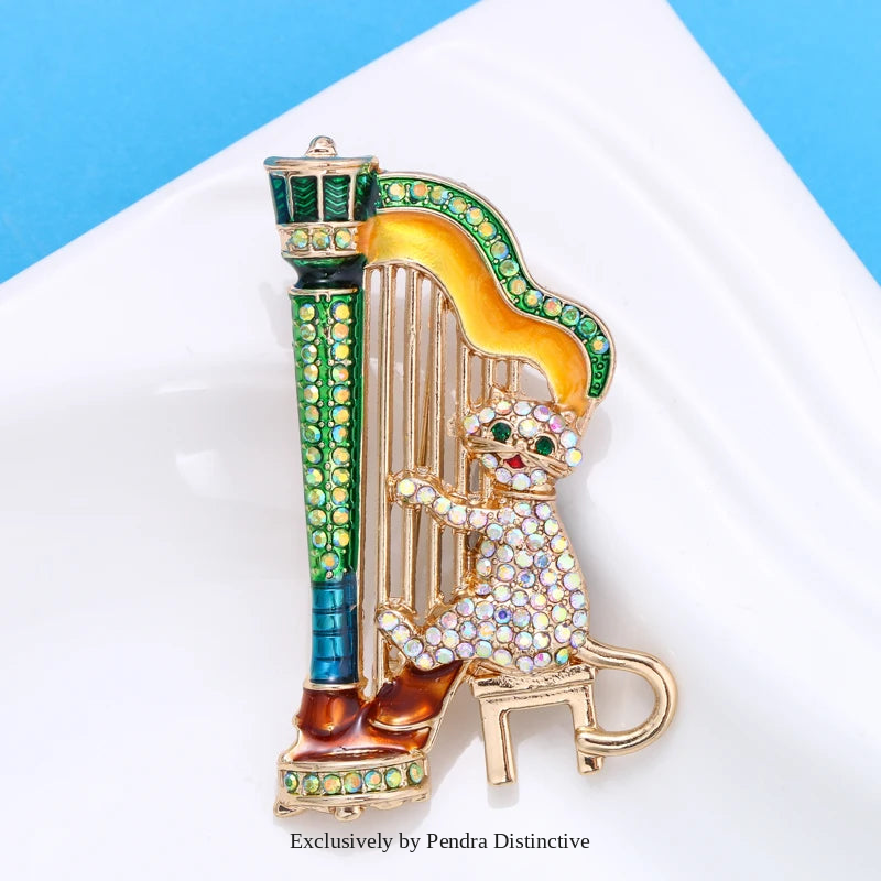 PENDRA Sparkling Music Cat Brooch