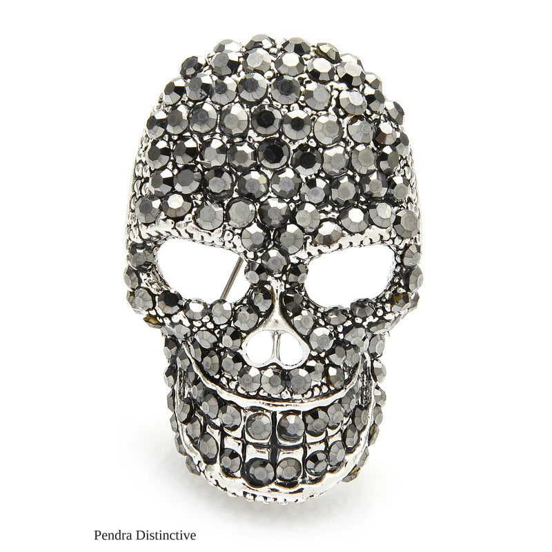 PENDRA Sparkling Rhinestone Skull Brooch
