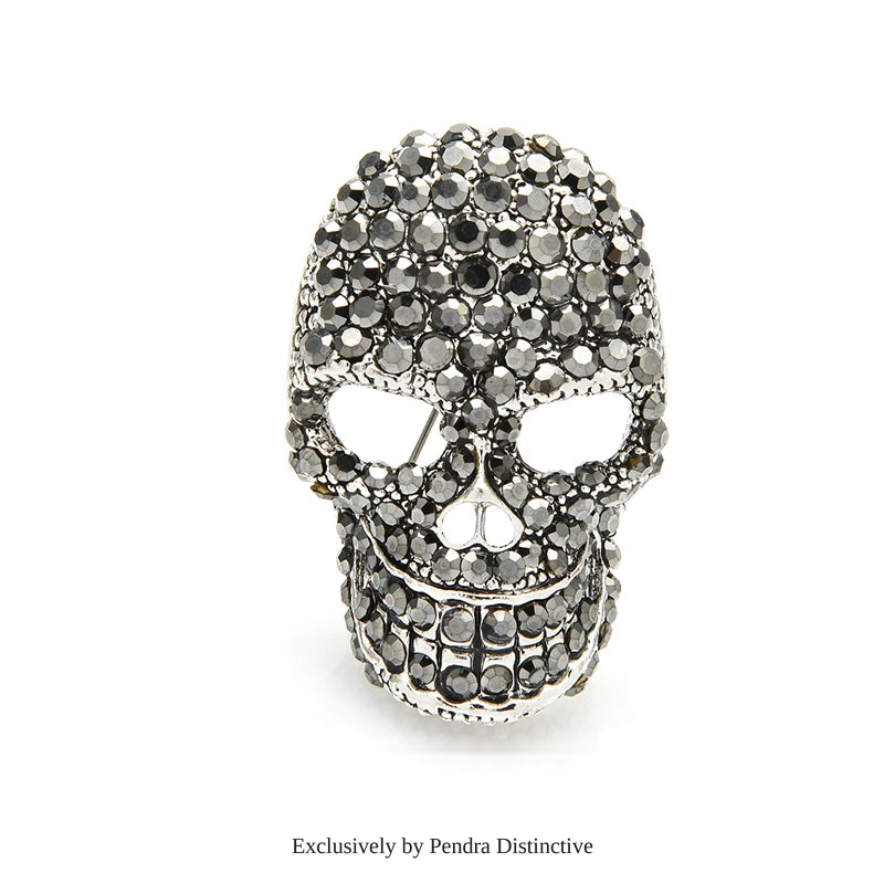 PENDRA Sparkling Rhinestone Skull Brooch