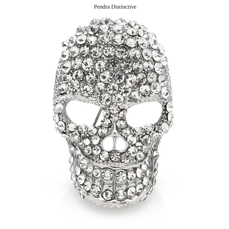 PENDRA Sparkling Rhinestone Skull Brooch
