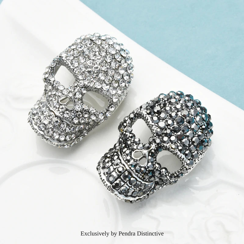 PENDRA Sparkling Rhinestone Skull Brooch