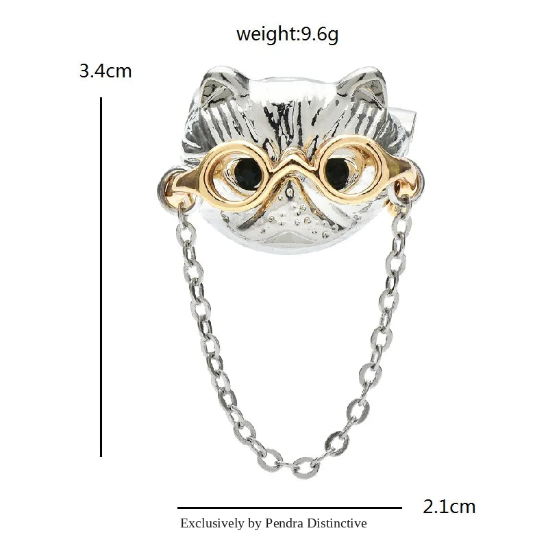 PENDRA Spectacat Chain Metal Cat Brooch