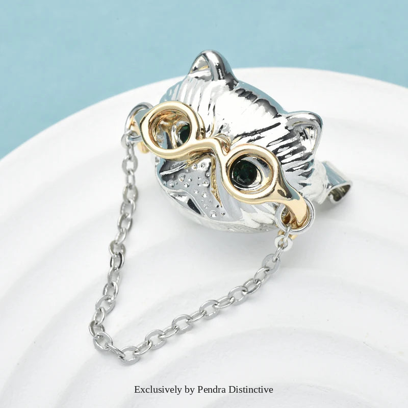 PENDRA Spectacat Chain Metal Cat Brooch