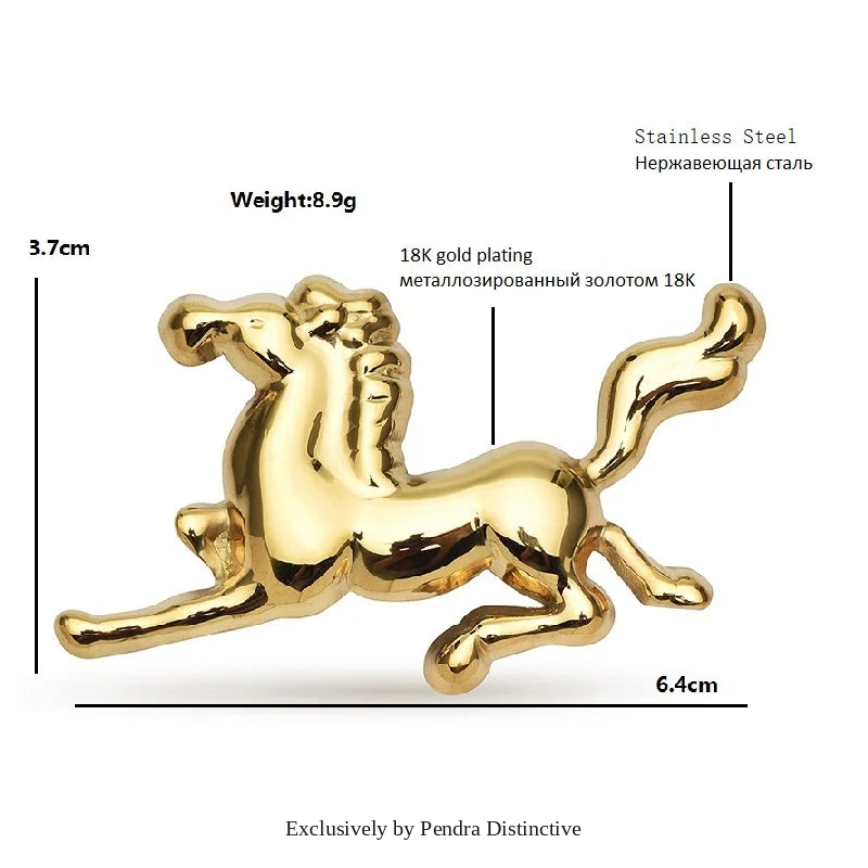 PENDRA Stainless Steel Strong Horse Brooch