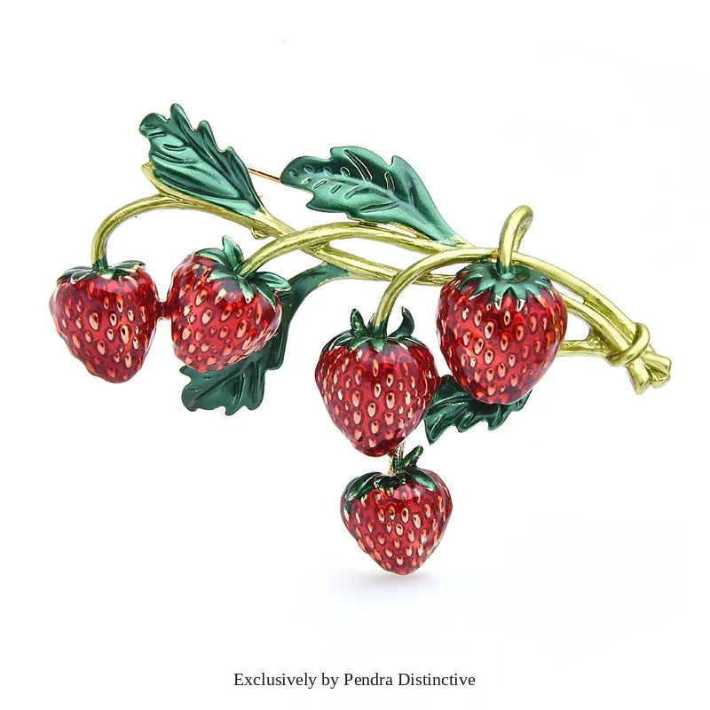 PENDRA Strawberrya Red Enamel Strawberry Brooch