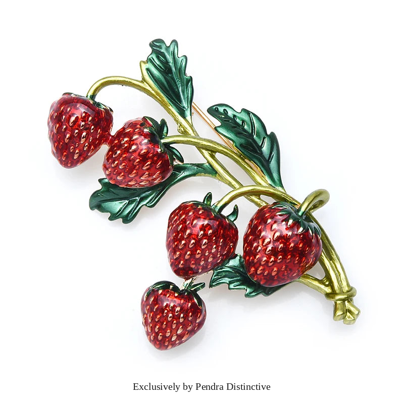 PENDRA Strawberrya Red Enamel Strawberry Brooch