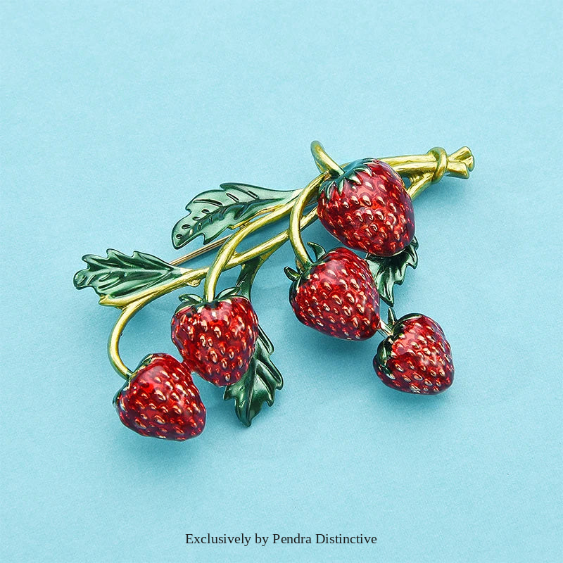 PENDRA Strawberrya Red Enamel Strawberry Brooch