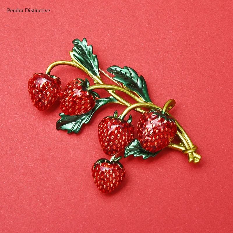 PENDRA Strawberrya Red Enamel Strawberry Brooch