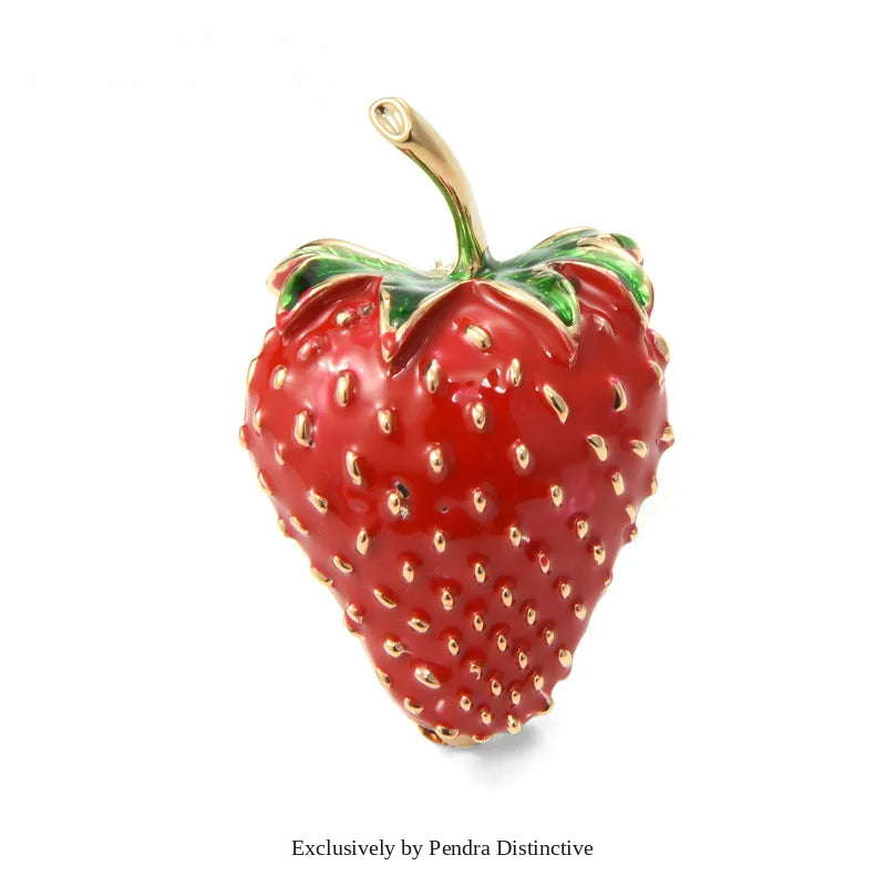 PENDRA Strawberrya Red Rhinestone Strawberry Brooch