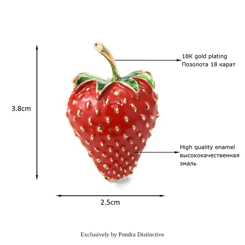 PENDRA Strawberrya Red Rhinestone Strawberry Brooch
