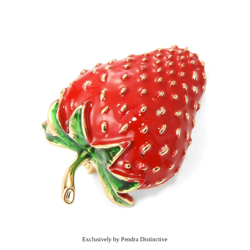 PENDRA Strawberrya Red Rhinestone Strawberry Brooch