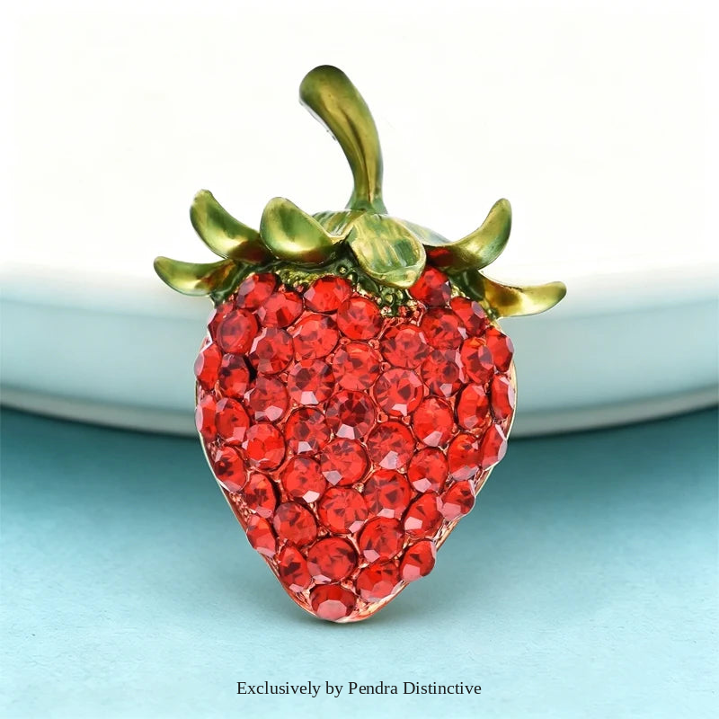 PENDRA Strawberrya Shining Rhinestone Strawberry Brooch