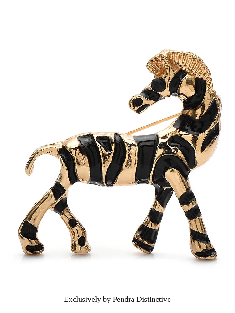 PENDRA Stripes 2-Color Enamel Zebra Brooch