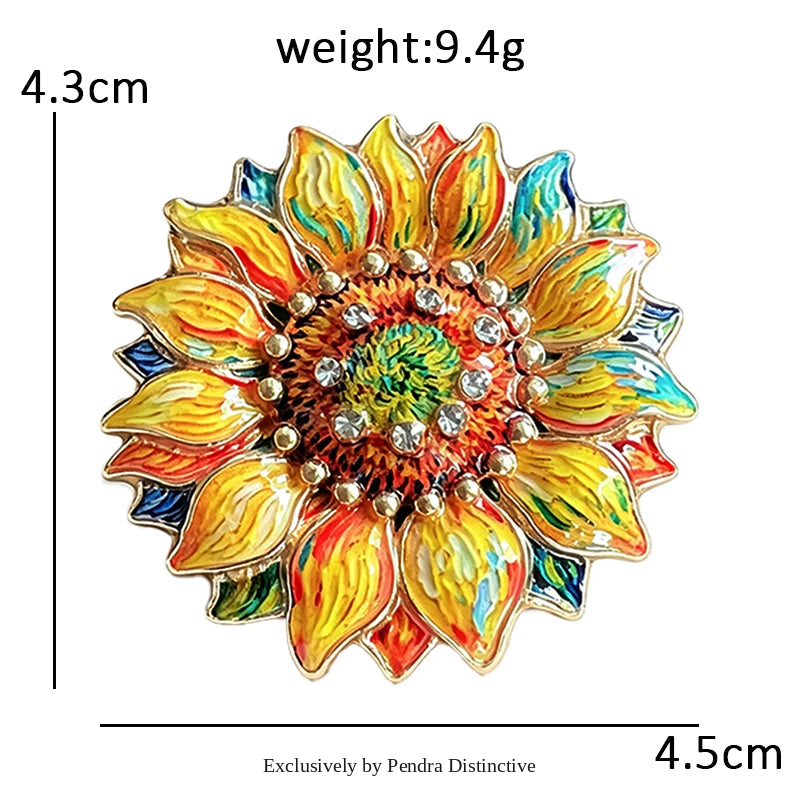 PENDRA Sunlit Famous Painting Sunflower Enamel Brooch