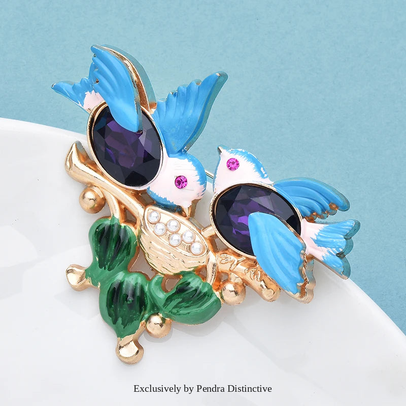 PENDRA Swallowflora Purple Blue Swallow Brooch