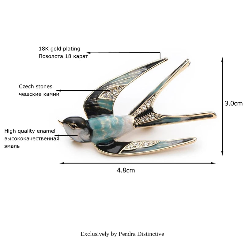 PENDRA Swiftwing Alloy Enamel Swallow Brooch