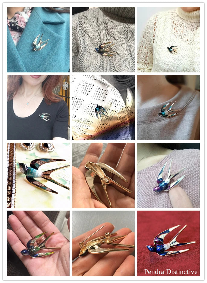 PENDRA Swiftwing Alloy Enamel Swallow Brooch