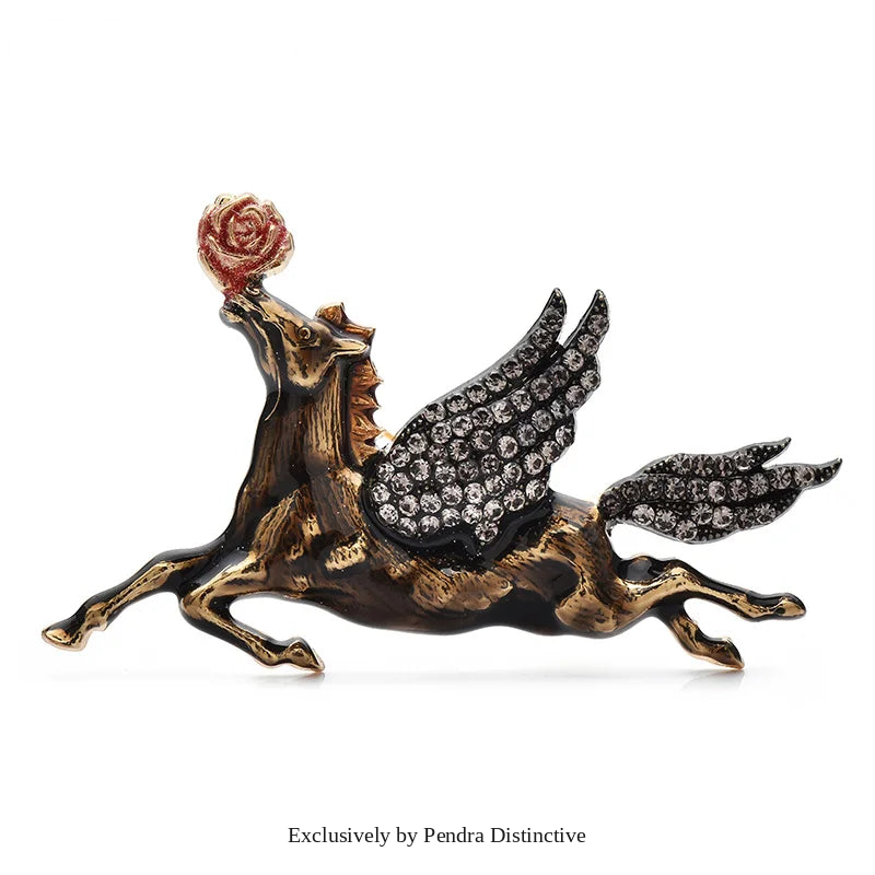 PENDRA Taking Rose-flower Horse Brooch