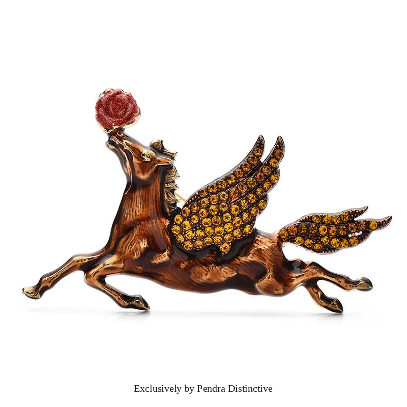 PENDRA Taking Rose-flower Horse Brooch