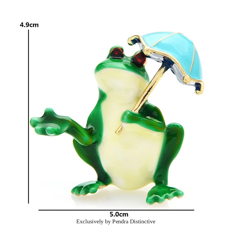 PENDRA Taking Umbrella Frog Brooch