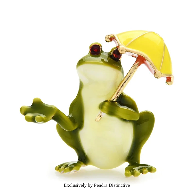 PENDRA Taking Umbrella Frog Brooch