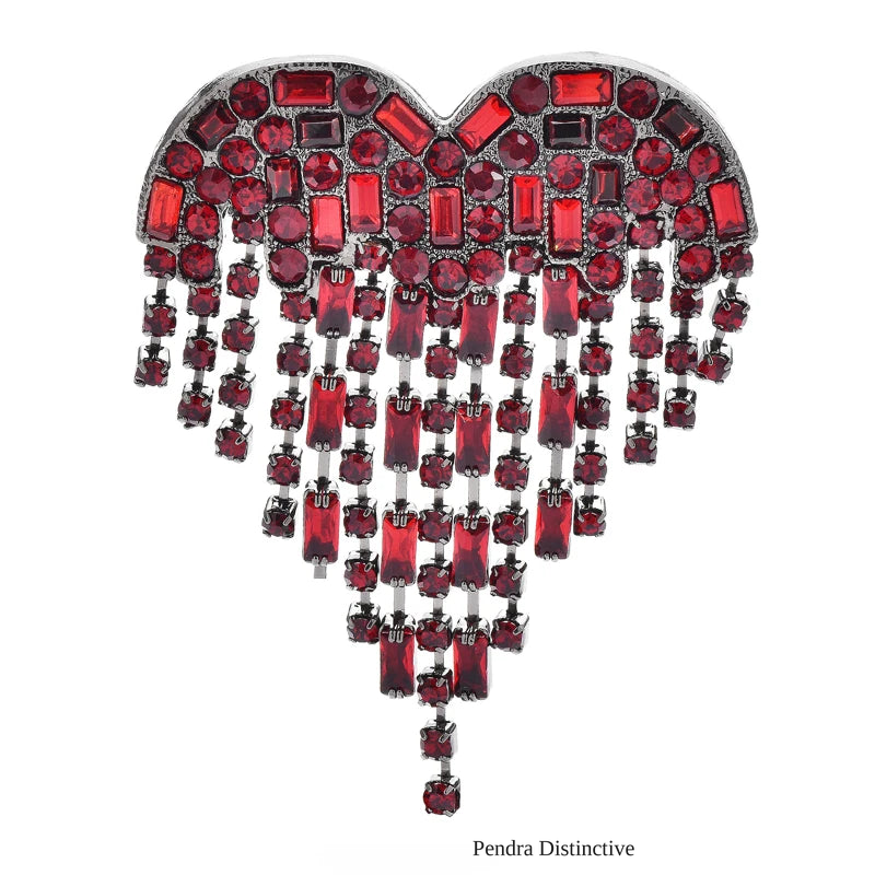 PENDRA Red Tassel Heart Brooch