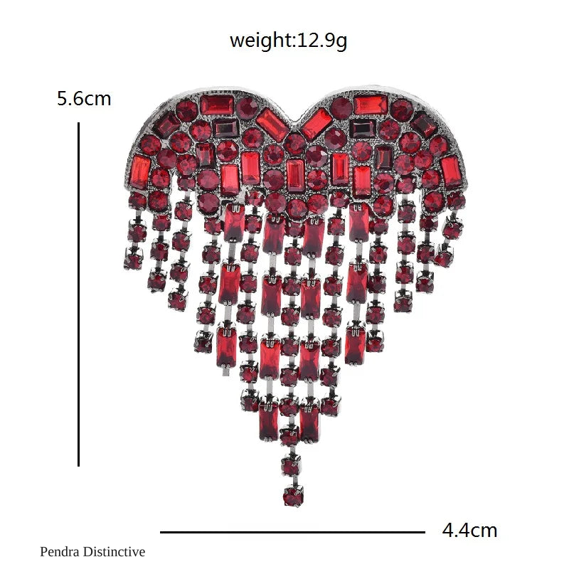 PENDRA Red Tassel Heart Brooch