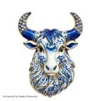 PENDRA Taurus Crest Rhinestone Bull Brooch