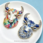 PENDRA Taurus Crest Rhinestone Bull Brooch