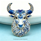 PENDRA Taurus Crest Rhinestone Bull Brooch