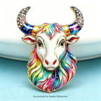 PENDRA Taurus Crest Rhinestone Bull Brooch