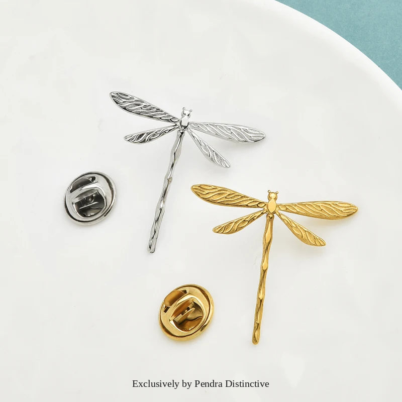 PENDRA Tiny Dragonfly Metal Insect Brooch